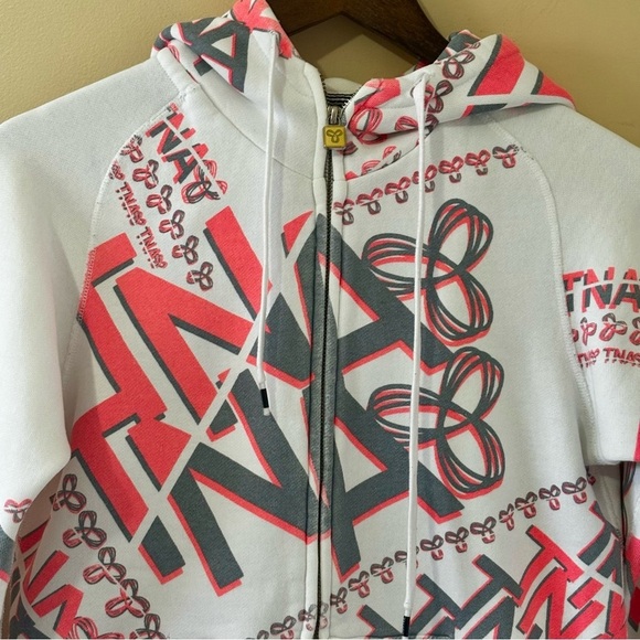 Tna| Aritzia| Fun Y2K White-Pink-Grey Graphic Zip-Up Classic Logo Hoodie Sz S - Picture 3 of 7